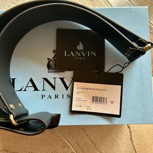 Lanvin Black Leather Belt with Gold Buckle